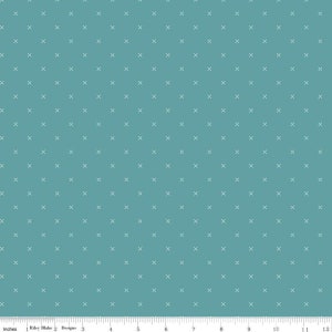 Teal green fabric from Riley Blake Bee Cross Stitch line by Lori Holt, teal fabric, green fabric basics, green fabric foundations, #22371