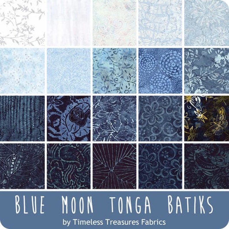 precut batik Tonga Treats Strips Junior in Blue Moon 20 2.5 inch strips #21049 batik strips blue batik Batik fabric 2.5 inch strips