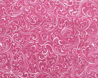 Pink and white swirl cotton fabric by the yard, #18182