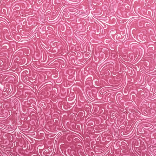 Pink fabric by the yard, pink swirl fabric, pink cotton fabric, pink blender fabric, pink cotton fabric, pink and white fabric, #18182