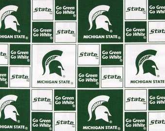 Michigan State fabric by the yard, cotton Michigan State Spartans fabric, licensed fabric, Go Green fabric, Go White fabric