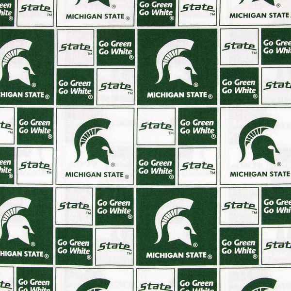 Michigan State fabric by the yard, cotton Michigan State Spartans fabric, licensed fabric, Go Green fabric, Go White fabric