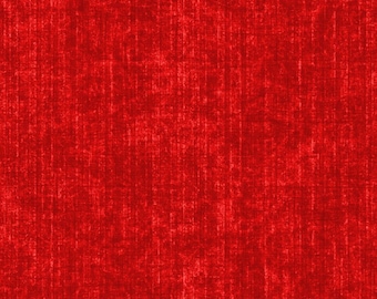 May include: A close-up of a solid red fabric with a textured, vertical grain pattern. The fabric has a slightly distressed appearance, with lighter red streaks running through the darker red background. The overall effect is a rich, vibrant red.