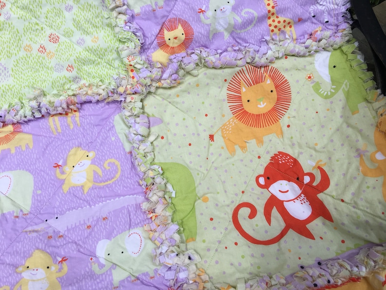 jungle quilt crib quilt Baby quilt pastel quilt baby rag quilt nursery quilt animal quilt #105
