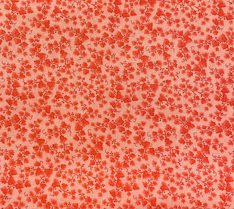Coral fabric by the yard, coral floral fabric, coral flower fabric, coral cotton, coral fabric basics, #20497 image 1