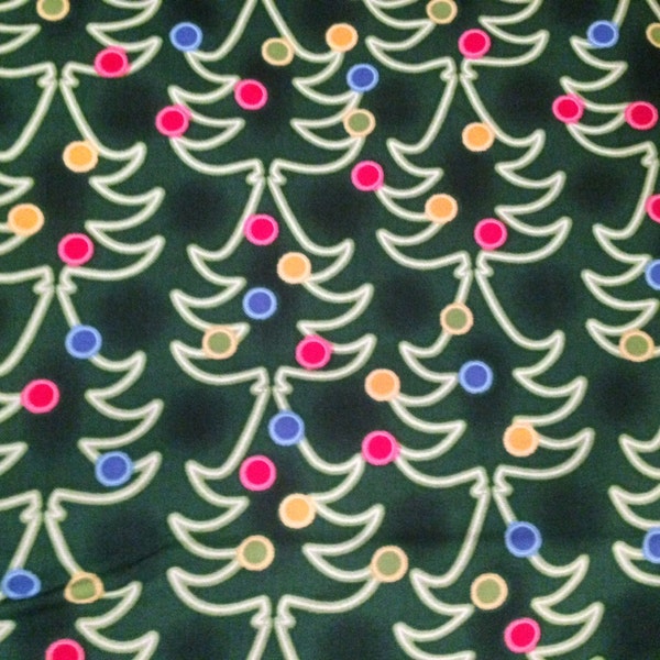 SALE! Christmas fabric remnant 25 inches, Christmas lights fabric, Christmas tree fabric, neon Christmas fabric, #15105