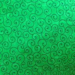 Green fabric by the yard, green swirl fabric, green scroll cotton fabric by the yard, kelley green fabric, kelly green fabric, #16411