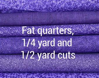 Purple fat quarter bundle or 1/4 yard cuts or 1/2 yard cuts, lot of 6, purple fabric