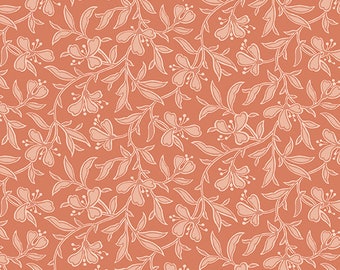 Coral cotton fabric by the yard by Andover Fabrics Fleur Nouveau, #24145