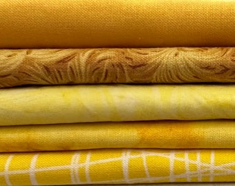 Yellow fabric scrap bundle, yellow and gold fabric by the pound, end of bolt fabric, fabric remnants, yellow fabric, gold fabric