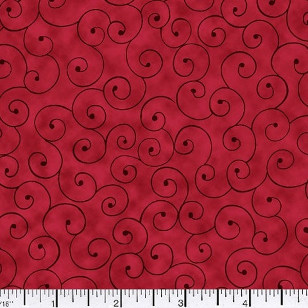 Red fabric by the yard, red swirl fabric by the yard, bright red fabric, red cotton fabric, red fabric basics, red blender fabric, #17263