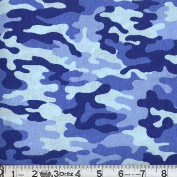 Blue cotton camo fabric by the yard, blue camouflage fabric, #16001