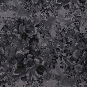 Black and gray floral cotton fabric by the yard, #22295