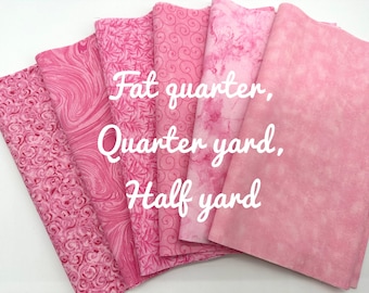 Pink fat quarter bundle or 1/4 yard cuts or 1/2 yard cuts, lot of 6, pink fabric, light pink fabric