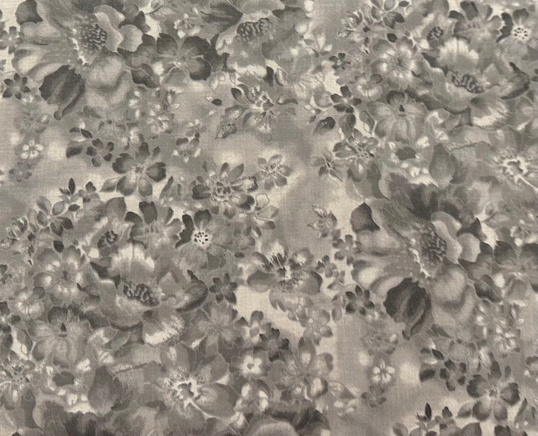 Gray Fabric by the Yard, Gray Fabric, Gray Floral Fabric, Gray Flower