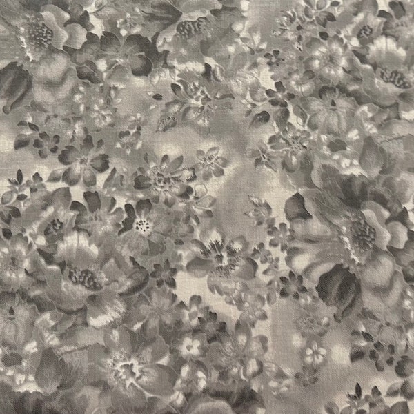 Gray fabric by the yard, gray fabric, gray floral fabric, gray flower fabric, gray fabric basics, gray blender fabric, #22300