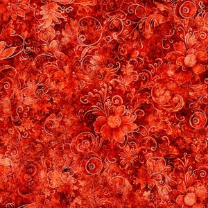 Orangish red fabric by the yard, red orange swirl fabric, orange fabric basics, red fabric, orange red floral fabric #25109