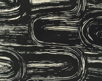 Cream on black modern cotton fabric by the yard from Robert Kaufman Jardin Noir, #24111