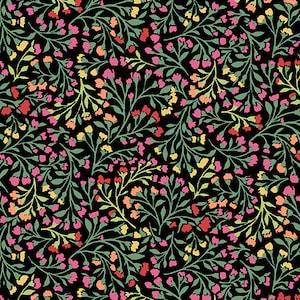 Black floral fabric by the yard by Andover Fabrics Poppies line, black cotton, poppies fabric, poppy fabric,  #24140