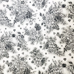 Black and white fabric by the yard by Robert Kaufman, black and white floral fabric, flower fabric, #21214