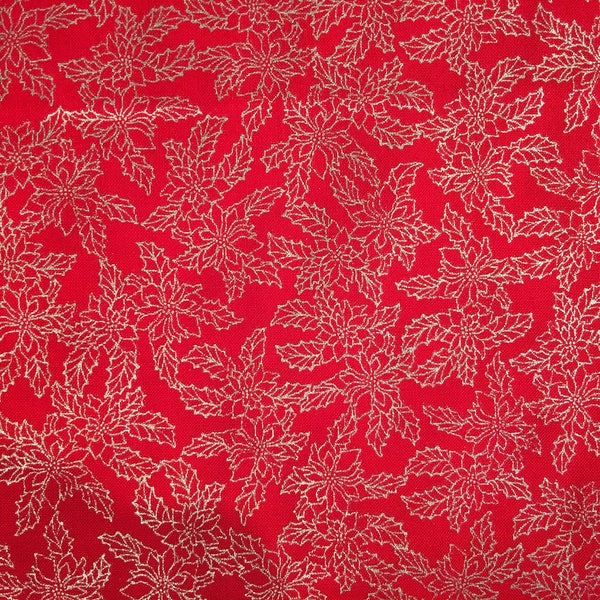 Christmas fabric by the yard - red and silver metallic fabric - RJR fabric - #17214