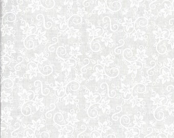 White on white floral cotton fabric by the yard Baby Blooms fabric line, #24169
