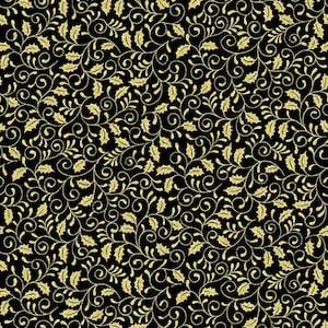 Black and gold fabric by Hoffman Fabrics Holiday Wishes, black and gold fabric, #23695