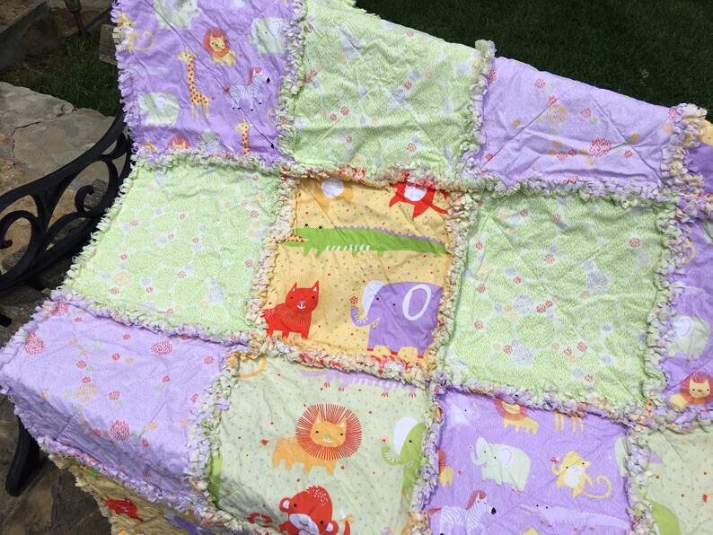 jungle quilt crib quilt Baby quilt pastel quilt baby rag quilt nursery quilt animal quilt #105