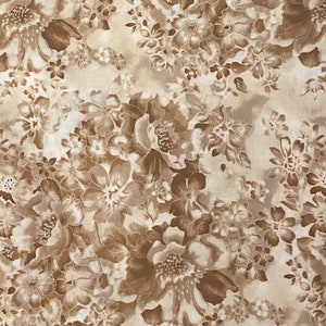 Tan fabric by the yard, tan cotton fabric, light brown fabric, tan floral fabric, tan flower fabric, tan fabric basics, #22293