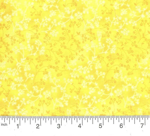 Yellow fabric by the yard, yellow floral fabric, yellow flower fabric, yellow cotton, yellow calico, yellow blender fabric, #15337