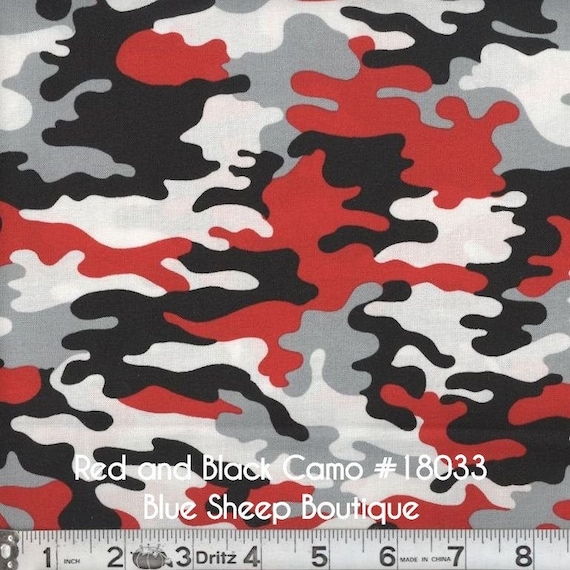 Red and Black Camo Fabric by the Yard, Camouflage Fabric, Red Camo