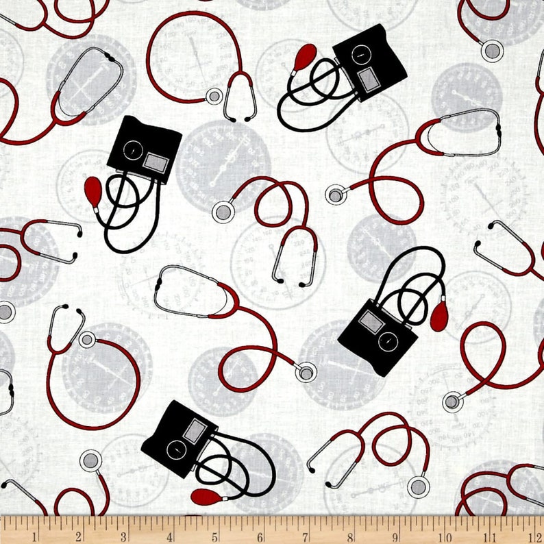 Nurse fabric by the yard heart beat fabric medical fabric Etsy