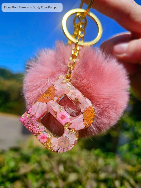 Personalised Letter Keychain A-Z With Pompom Handmade Resin 