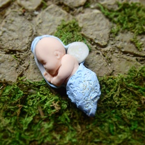 Miniature Fairy Garden Baby in Blue, Sleeping Fairies Baby Boy Girl, Pregnancy Reveal Gift