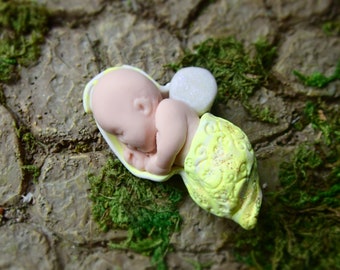 Miniature Fairy Baby for Fairy Gardens! Baby Fairy with Yellow Leaf! Fairy Garden Baby Shower Favor