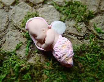 Sleeping Fairy Baby Figurine for Your Miniature Garden and Terrarium, Pink Fairy Babies, Cute Fairy Baby Shower Party Favors or Gifts