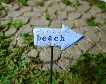 Fairy Garden Beach Sign, Miniature Lake & Ocean Decorations, Mini Accessory for Terrarium or Dollhouse
