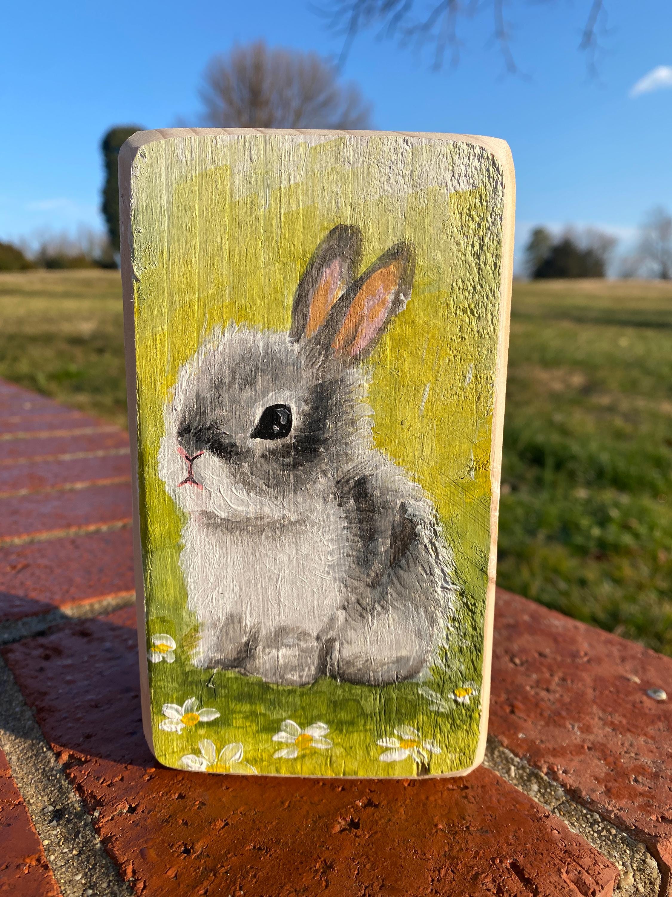 Block Rabbits Wood Hand Painted Bunny Wooden Block | Spring Farmhouse Decor | Easter Bunny ...