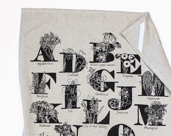 ABC FLOWERS Hand Printed Artisan Tea Towel