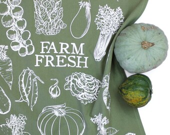 Farm Fresh Tea Towel Hand Printed on 100% premium cotton