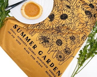 SUMMER GARDEN Hand Printed Artisan Tea Towel / hostess gift / kitchen towel / handmade gift