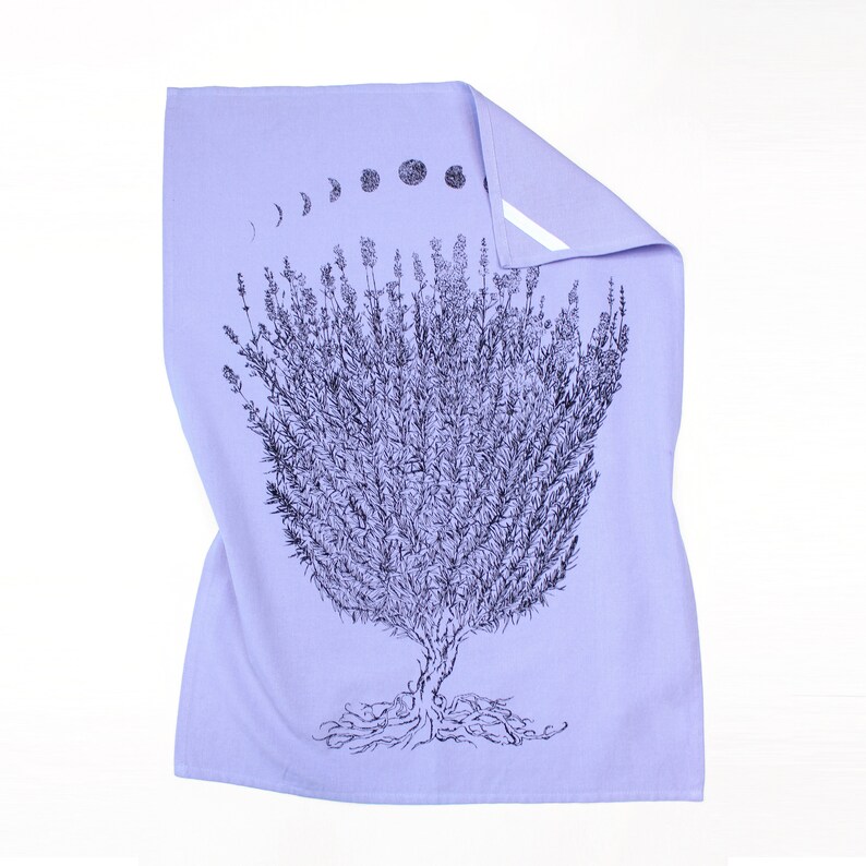 LAVENDER MOON hand printed tea towel /Handmade gift / Hand Printed Kitchen / Zero Waste Gifts / Housewarming Gift / Dishtowel art image 3