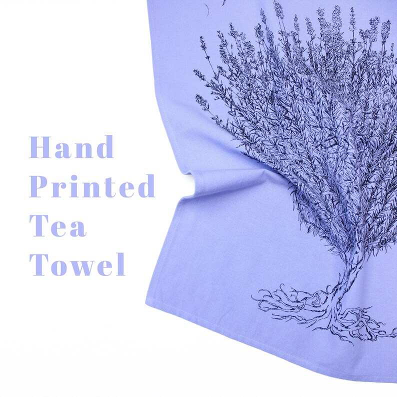 LAVENDER MOON hand printed tea towel /Handmade gift / Hand Printed Kitchen / Zero Waste Gifts / Housewarming Gift / Dishtowel art image 4