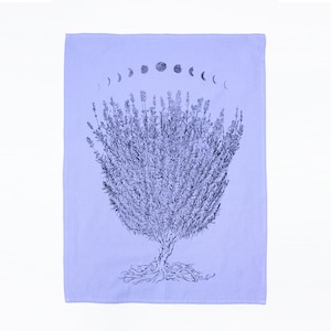 LAVENDER MOON hand printed tea towel /Handmade gift / Hand Printed Kitchen / Zero Waste Gifts / Housewarming Gift / Dishtowel art image 1