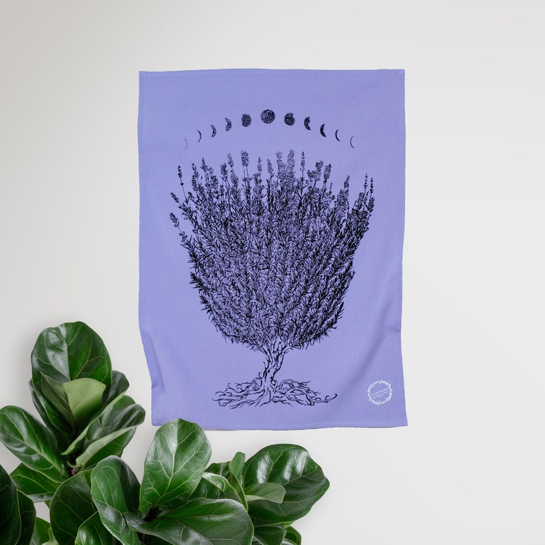 LAVENDER MOON hand printed tea towel /Handmade gift / Hand Printed Kitchen / Zero Waste Gifts / Housewarming Gift / Dishtowel art image 2