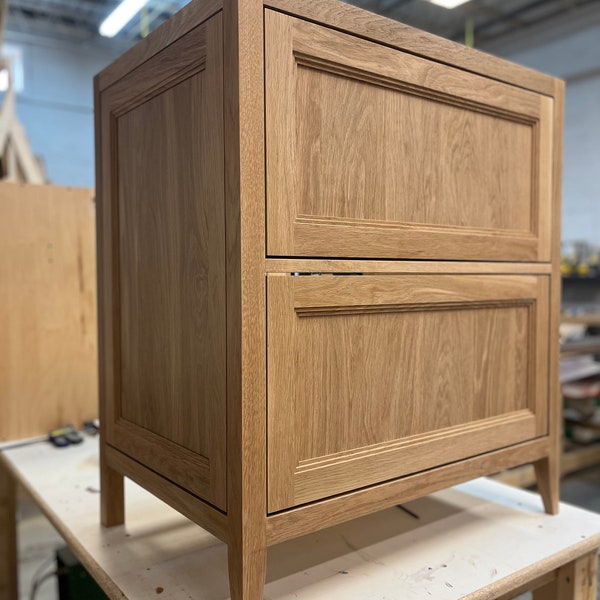 White oak bathroom vanity side table console table powder room hand built solid wood