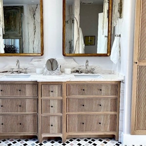 72&quot; Custom Order Solid white oak vanity, reeded fronts, maple dovetail drawers softclose