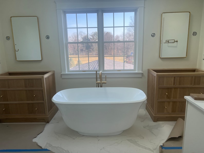 Reeded Solid White Oak Wood Bathroom Vanity Etsy