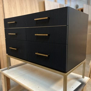 Black reeded walnut gold base bathroom vanity
