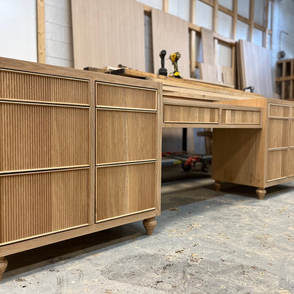 White oak bathroom vanity makeup counter